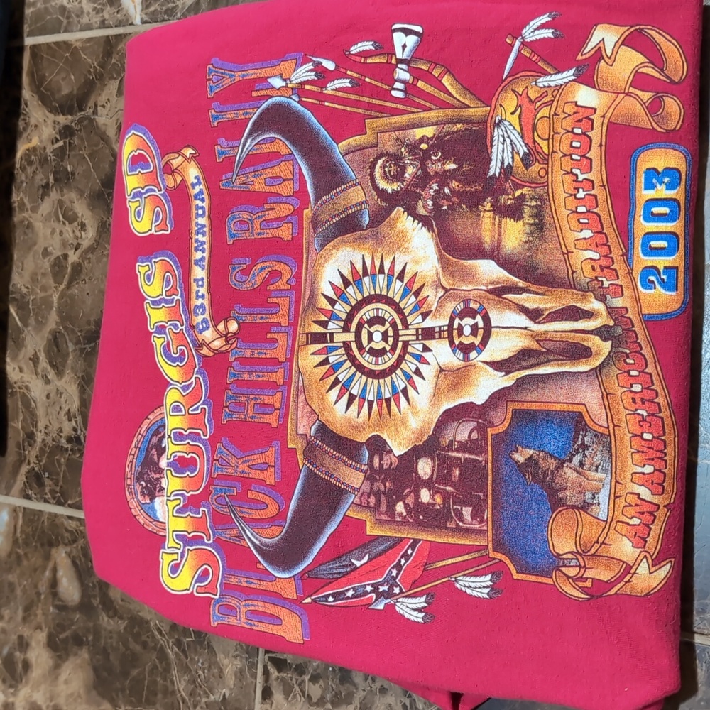 Vintage 2003 Sturgis SD Black Hills Rally Graphic Tee Pink 2XL